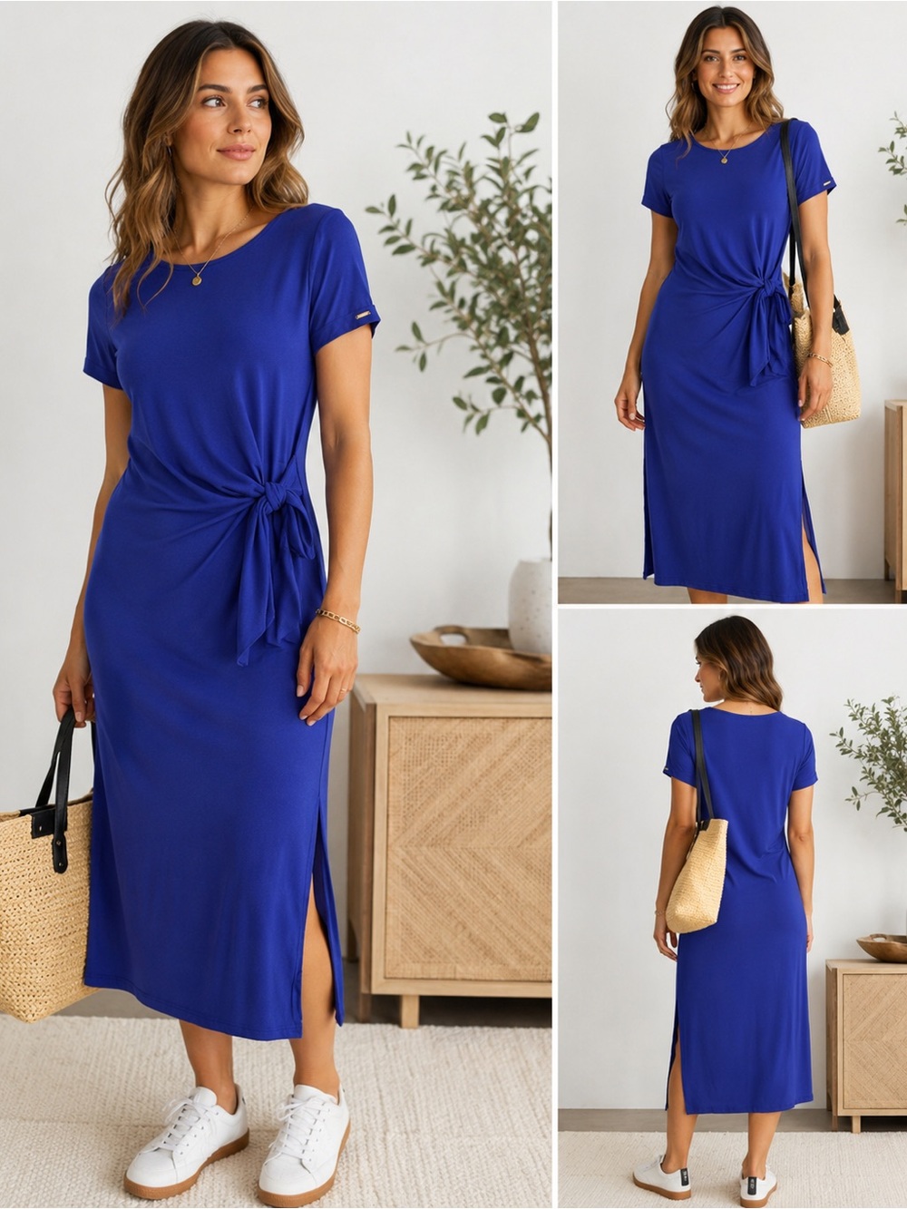 DKNY Royal Blue Faux Wrap Midi Dress, Size M